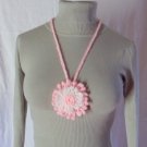 Crochet Large shabby 2 tone pink and white daisy necklace