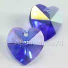 6 pcs Swarovski  6228 10mm HEART Crystal Pendant SAPPHIRE AB