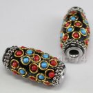 2 Pieces Tibetian Style Long Barrel Big Hole Charm Spacer Beads (TS31BK)