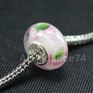 1 piece 925 Sterling MURANO GLASS BEAD PINK FLOWER European Bead Charm C15