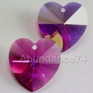 6 pcs Swarovski  6228 10mm HEART Crystal Pendant FUCHSIA AB