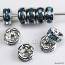 20 Swarovski Crystal 6mm Rondelle Rhodium Aquamarine