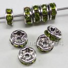 20 pcs Swarovski Crystal 6mm Rondelle Rhodium Peridot