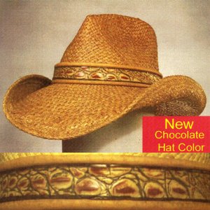 Shady Brady Cowboy Hat Raffia Straw Leather Simulated Crocodile Band Size Small