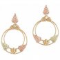 Black Hills Gold Earrings 3 Leaf  Hoop Dangle Post NEW