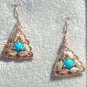 Black Hills Gold Earrings Turquoise Cabochon Triangle