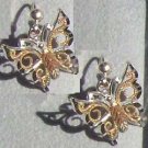 Black Hills Gold Earrings 10K Swirls Silver Butterfly