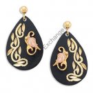 Black Hills Gold On Black Enamel Teardrop Earrings