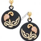 Black Hills Gold On Black Enamel Round Earrings
