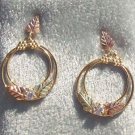 Black Hills Gold Earrings Leaves Hoops Cubic Zirconia