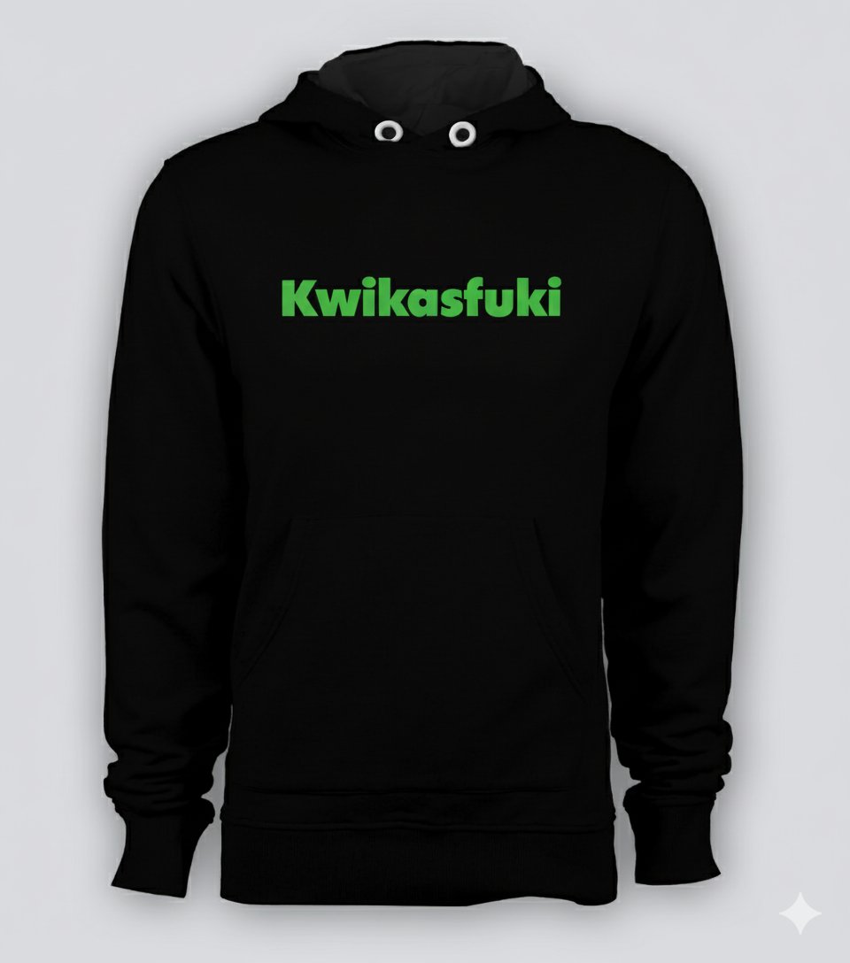 Kawasaki Hoodie Kwikasfuki Mens Funny Biker Motorbike Ninja Sports Bike Racing S to 3XL New Black