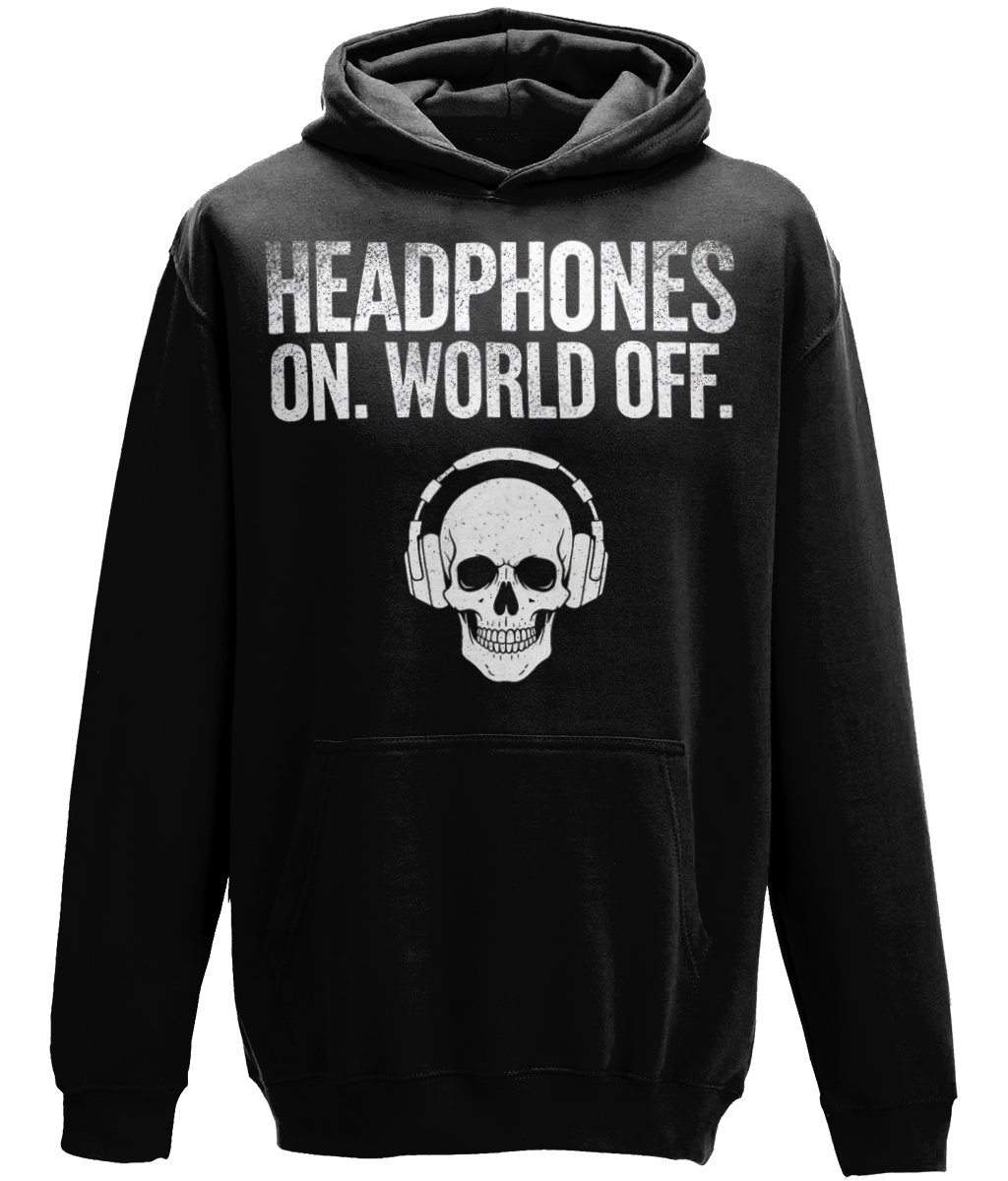Headphones On World Off Hoodie - Funny Gym Introvert Gift - Men's Workout Sweatshirt UK