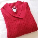 Charter Club V Neck Cable Sweater Shawl Cotton Red  NWT $$ XL Macy's Long Sleeve
