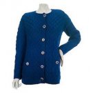 Aran Crafts Merino Wool Cable Cardigan Blue S M Fisherman Ireland Irish NEW Warm