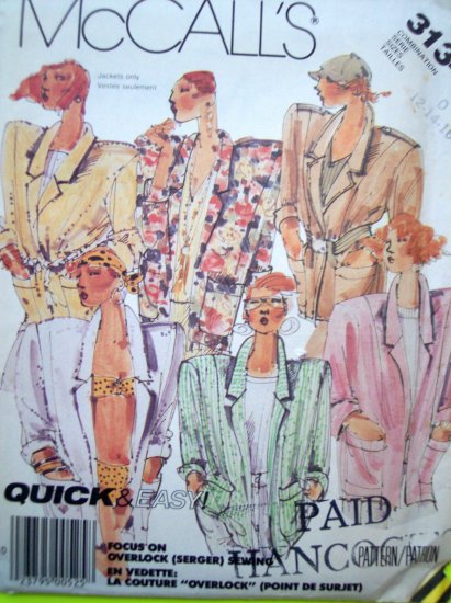 Uncut 80's Vintage Unlined Jacket B 34 36 38 BIG Bold Shoulder Pad Blazer Sewing Pattern 3134