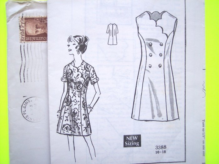 Uncut 70s Scalloped DRESS Princess A Line B 40 Plus Sz Vintage Mail Order Sewing Pattern 3388