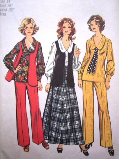 70s Vintage Sewing Pattern B 36 V Neck Long Sleeve Blouse Vest Maxi ...