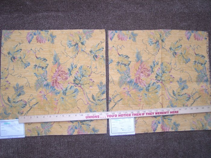 2 New Duralee Gold Large Floral Pattern Tapestry Fabric Panels Remnants