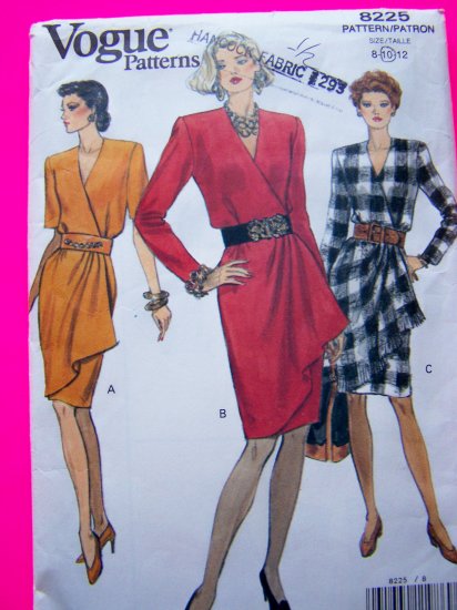 Vogue Sewing Pattern Mock Wrap Dress Sz 8 10 # 8225 Clearance Sale $5. ...