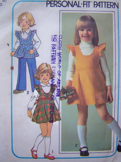 Vintage Sewing Pattern Girls 5 6 Empire Jumper Dress Ruffle Puff Sleeve Pants 7632
