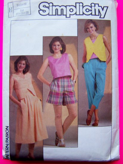 Vintage Sewing Pattern Sun Top Skirt Cropped Capri Pants Sz 6 8 10 Shorts 6854