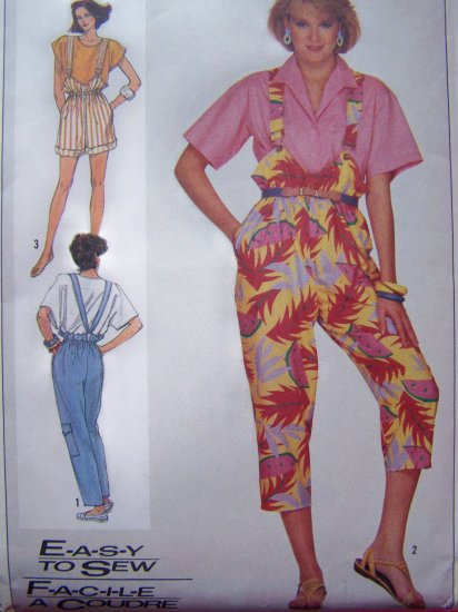 Vintage Sewing Pattern Misses 6 8 10 Suspender Pants Shorts Capris 80's Simplicity 7388