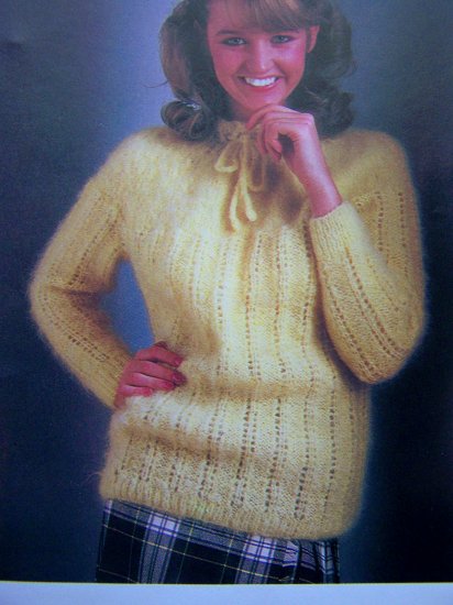 USA 1 Cent S&H Victorian Yoke & Collar Tie Neck Sweater Vintage Knitting Pattern Bust 34 36 38 40