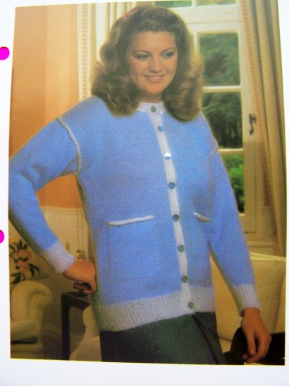 USA 1 Cent S&H Vintage knitting Pattern Plus Size Cardigan Sweater with Braided Trims