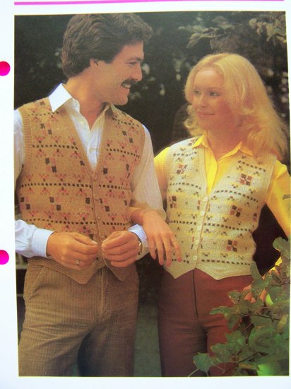 His Her Random Check Vest Sweater Vintage Knitting Pattern Chest or Bust 32 34 36 38 40 42