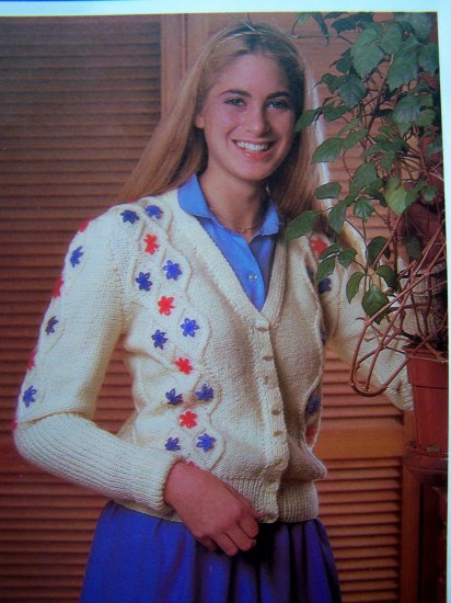 USA 1 Cent S&H Tyrolean Cardigan Sweater Bust 34 36 38 Misses Womens Vintage Knitting Pattern