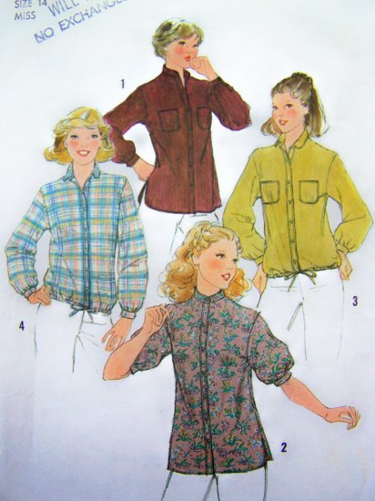 70's Vintage B 36 Long Sleeve Tunic or Drawstring And Shirt Tail Hem Tops Sewing Pattern 8620