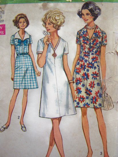 70s Vintage Dress Sailor Tie Collar V Neck Collarless A Line B 35 ...