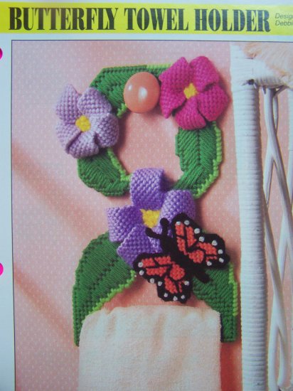 Annie's Plastic Canvas Pattern Butterfly Floral Towel Holder
