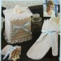 Crochet Patterns Ruffled Bath Set Mitt Glove Sachet Bag Tissue Cover USA 1 Cent S&H