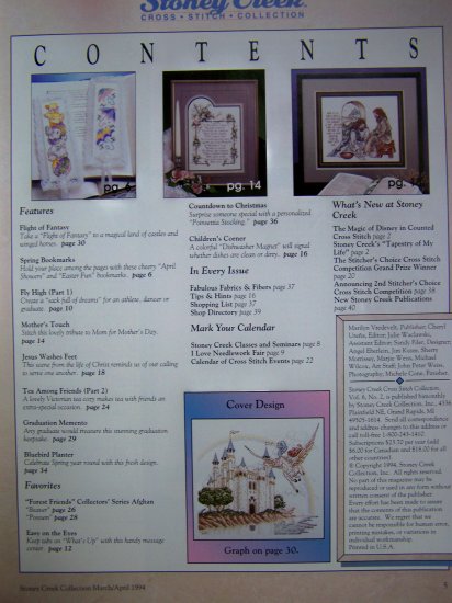 Stoney Creek Cross Stitch Pattern Back Issue Magazine March April 1994 ...