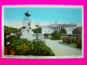 Vintage Postcard Sherman Statue and US Treasury Washington DC