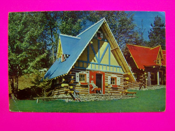 Vintage 1950s Glossy Postcard Santas House North Pole Santa at Home