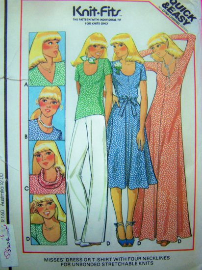 Vintage 70s Dress or T Shirts For Unbonded Stretchable Knit Fabric Sewing Pattern