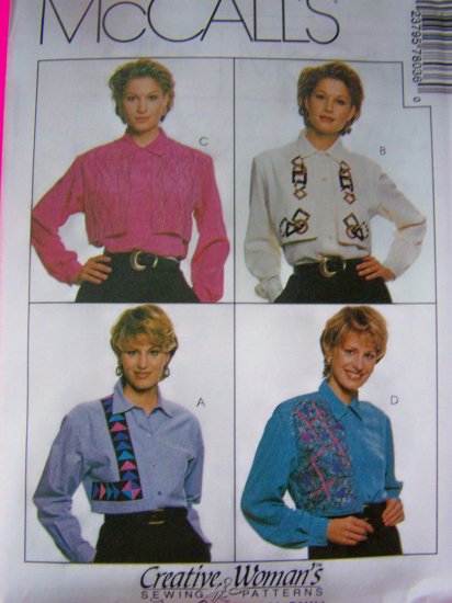 1990s Misses Blouse 10 12 14 Long Sleeve Shirt McCalls Sewing Pattern 7803