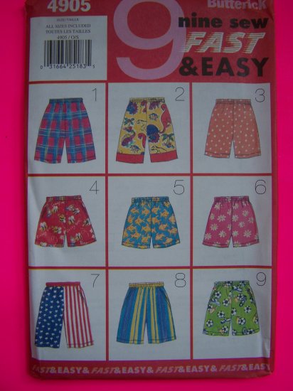 New 9 Childrens Shorts 2 3 4 5 6 6X Sewing Patterns Butterick 4905