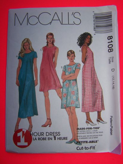 McCalls 8108 Sewing Pattern Sundress 1 Hour Dress 12 14 16 USA $1 Shipping