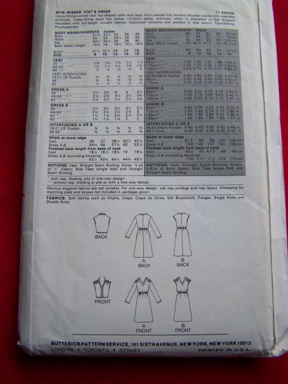 Vintage 70s Sewing Pattern Dress Vest V Neck Butterick 6376 USA 1 ...