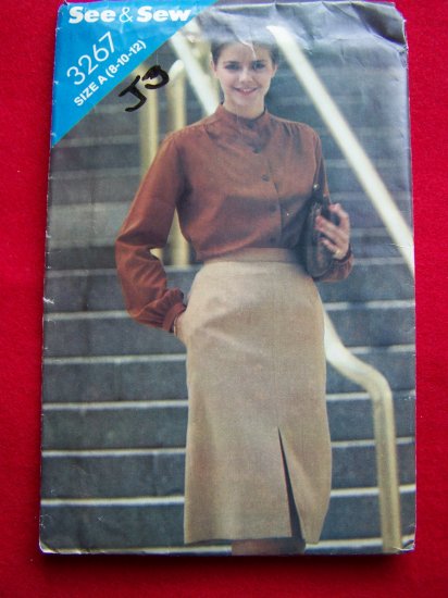 Vintage Straight Skirt Front Hem Slit 8 10 12 Sewing Pattern 3267 USA 1 Penny Ship