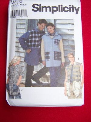 Misses Men's Teens Shirts Button up XS S M Uncut Sewing Pattern 9716