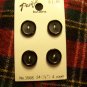 4 Vintage Pacific Buttons Black Round 5/8 Plastic Matte Center Shiny Rim 1 Cent US S&H