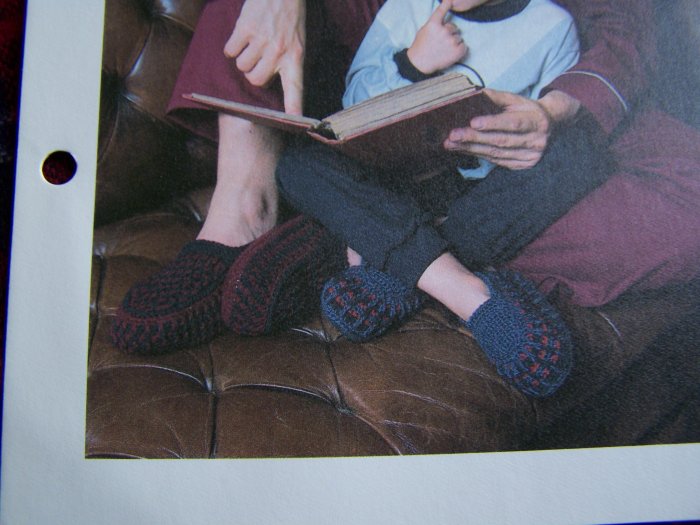 Vintage Crochet Pattern Father & Son Slippers House Shoes USA 1 Cent S&H Special
