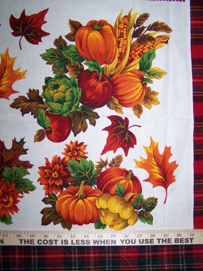 $1 USA S&H Thanksgiving Cotton Fabric Panel Fall Harvest Appliques