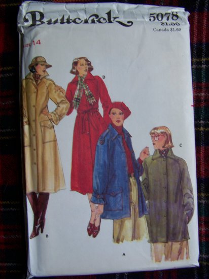 80's Vintage Sewing Pattern Lined Coat & Jacket Misses 14 Butterick 5078