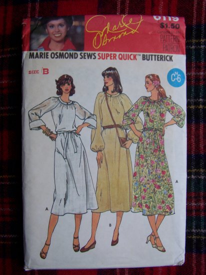 Vintage Sewing Pattern Flowing Dress Band Neck 10 12 14 Easy B 6119 Uncut
