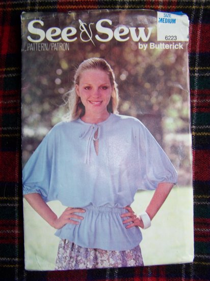 USA 1 Cent S&H VIntage Sewing Pattern Dolman Top Round Slit Neck Elastic Waist 6223